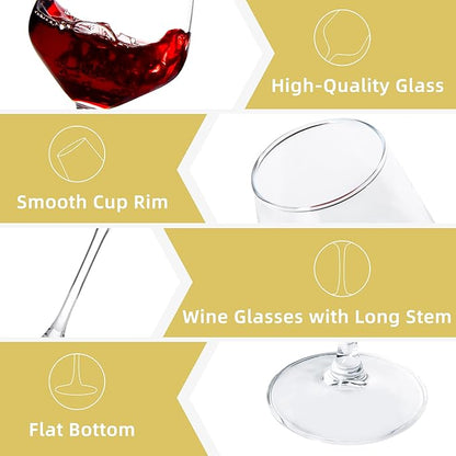 SHYRC Wine Glasses Set of 8, 12oz Clear Red/White, Long Stem Wine Glasses for Party, Wedding and Home