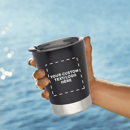 Personalized 12 oz. Itsy Vacuum Insulated Travel Mugs - 24 Pack - Custom Text, Logo - Black