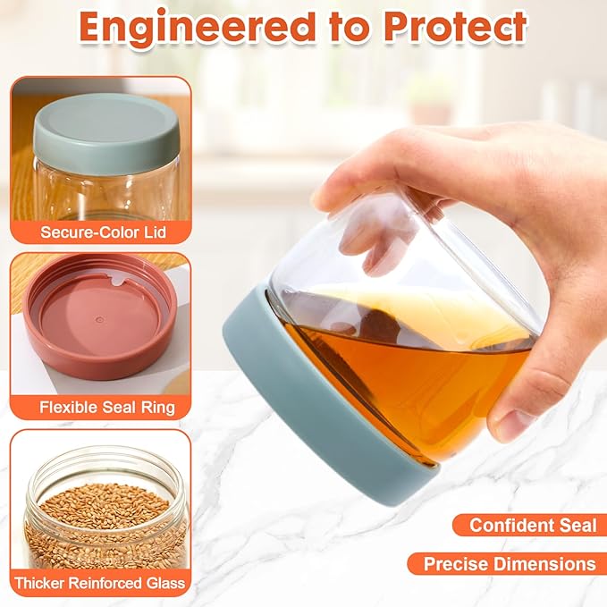 iyayayuanyuan Premium 10oz Borosilicate Glass Jars, Airtight Lids (6 Pack) - Freezer, Oven, Microwave & Dishwasher Safe (-4°F to 446°F), Stackable for Spices, Coffee, Chia Pudding, Snacks & Pantry
