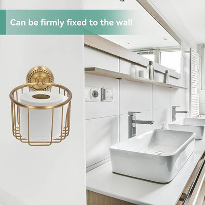 Brass Toilet Paper Holder, Wall Mounted Toilet Paper Holder Vintage Bathroom Roll Basket Antique Tissue Storage Basket for Bathroom