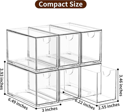 6 Pack Tea Bag Organizers, Clear Tea Packet Storage Bins for Pantry Countertop, Tea Station, Kitchen Cabinet, Stackable Teabag Holder Acrylic Drawer Organizer for Coffee Pods, Spice & Sugar Packets