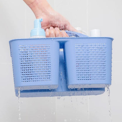 UUJOLY Plastic Portable Shower Caddy Basket Bucket, Cleaning Shower Basket with Handle Compartments Storage Basket Organizer for Bathroom Kitchen College Dorm Sink, Dark Blue