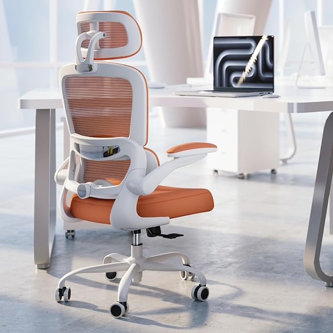 TRALT Office Chair Ergonomic Desk Chair, 330 LBS Home Mesh Office Desk Chairs with Wheels, Comfortable Gaming Chair, High Back Office Chair for Long Hours (Burnt Orange)