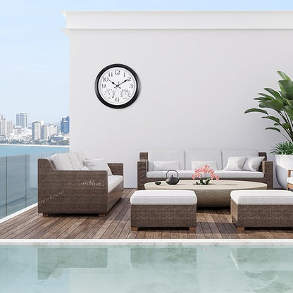 15 Inch Outdoor Clock, Black Metal-Frame Outdoor Clocks Waterproof, Silent Outdoor Wall Clock for Garden Patio Pool