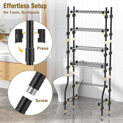 EAGMAK 4 Tier Over The Toilet Storage Rack, Bathroom Organizers and Storage Over Toilet with Adjustable Shelf and Basket, Above Toilet Storage Bathroom Cabinet for Small Space (Black)