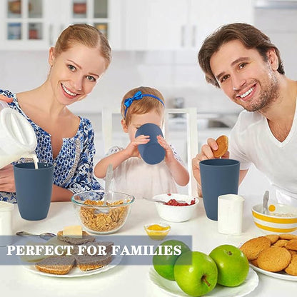 Homienly Wheat Straw Cups, 8 PCS Reusable Drinking Cups, 20 oz, Navy Blue, BPA Free, Dishwasher Safe, Microwave Safe, Premium, Durable, Unbreakable, Recyclable