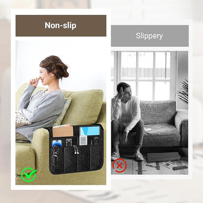 Armchair Caddy & Remote Control Holder for Couch & Recliner | Non-Slip Armrest Organizer with 6 Pockets for TV Remote, Phone, Tablet, Magazine & More, 19 x 35 Inches, Black