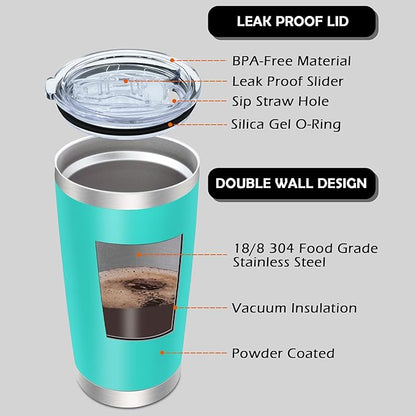 20oz Tumbler Bulk Stainless Steel Tumblers with Lid Vacuum Insulated Double Wall Travel Coffee Mug Powder Coated Tumbler Cup for Hot and Cold Drinks(Light Blue, 12 pack)