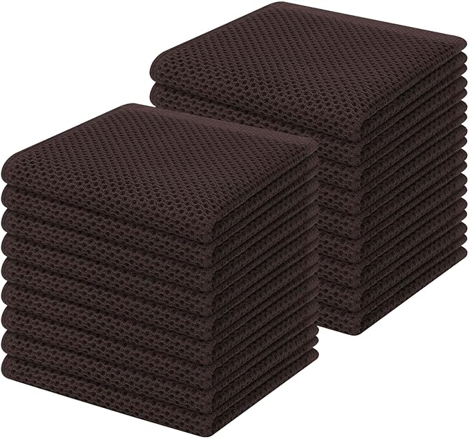 Homaxy 100% Cotton Waffle Weave Kitchen Dish Cloths, Ultra Soft Absorbent Quick Drying Dish Towels, 12 x 12 Inches, 18-Pack, Dark Brown