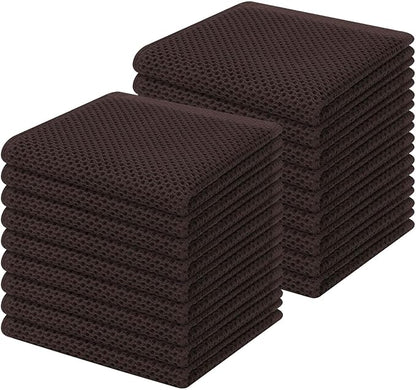 Homaxy 100% Cotton Waffle Weave Kitchen Dish Cloths, Ultra Soft Absorbent Quick Drying Dish Towels, 12 x 12 Inches, 18-Pack, Dark Brown