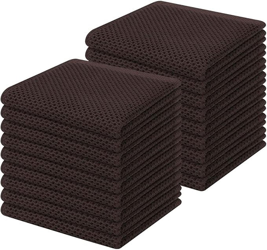Homaxy 100% Cotton Waffle Weave Kitchen Dish Cloths, Ultra Soft Absorbent Quick Drying Dish Towels, 12 x 12 Inches, 18-Pack, Dark Brown