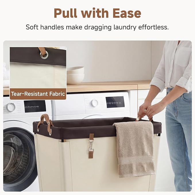StorageWorks 210L Laundry Basket with Wheels, Extra Large Rolling Hampers for Clothing Organizer, Dirty Clothes Basket for Hotel, Home, Closet, Dorm, Beige