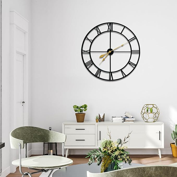 Blorple 36inch/91cm Large Wall Clocks for Living Room Decor,Wall Clocks Battery Operated,Metal,Decorative,Analog,Silent, Non Ticking,Extra Large Wall Clock (Iron Roman Numerals, 36 inches)