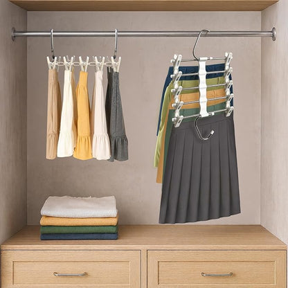 Skirt Hangers Pants Hangers Space Saving with Clips - 2 Pack - Space Saving Metal Closet Organizer for Shorts, Skirts, and Pants - Closet Organizer and Storage for Pants Jeans Skirts Legging