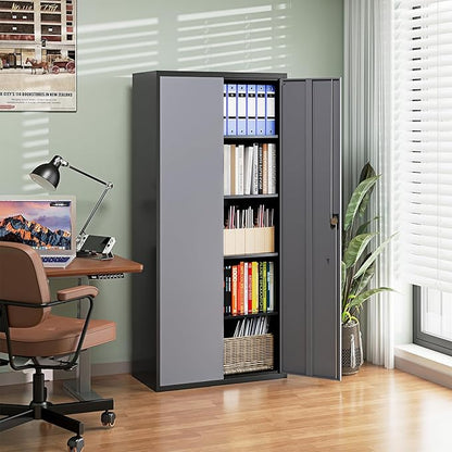 Letaya Metal Garage Storage Cabinets with Lock Door and Adjustable Shelves, Steel Tool Cabinets for Home,Office,Warehouse Organisieren (Black Grey, 72" H)