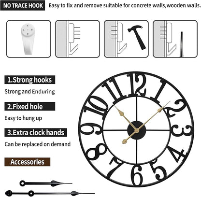 Large Wall Clock for Living Room Decor - 16 Inch Silent Non-Ticking Wall Clocks Battery Operated, Metal Vintage Retro Decorative Modern Wall Clock for Bedroom, Kitchen, Office, Farmhouse Decor