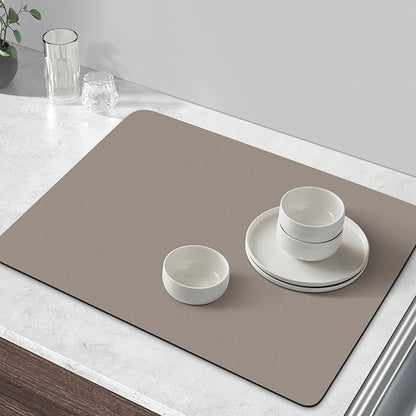 WISELIFE Coffee Mat Super Absorbent Dish Drying Mat Coffee Bar Accessories Match with Machine Large Drying Mats for Kitchen Counter 18" W x 36" L, Khaki