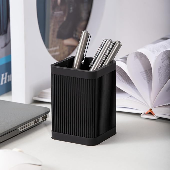 Aesthetic Pen Holder For Desk, Modern Silicone Pencil Holder, Stylish Office Desk Decor, Made of 5 mm Thickened Premium Silicone, Office Desk Organizer And Accessories (Black) | For Desk, Modern