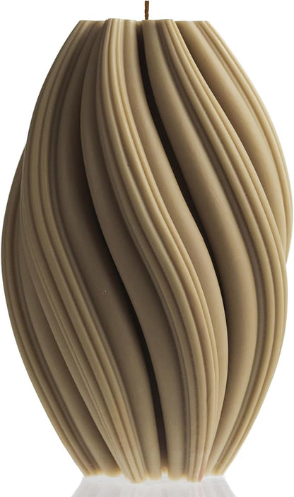 LAWA Swirl Candle - Large Beautiful Handmade Pillar Scented Soy Wax Twirl Elegant Bubble Aesthetic Candle Housewarming Gift Home Room Shelf Decor Idea Spiral Olive Beige (Large)
