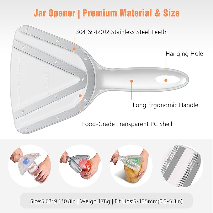 Uinxan Jar Opener for Weak Hands & Seniors with Arthritis - Handheld Manual | Effortlessly Opens Stubborn Screw Lids & Bottle Caps. 304 Stainless Steel. Durable. Patented Kitchen Gadget (Black)
