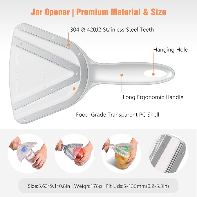 Uinxan Jar Opener for Weak Hands & Seniors with Arthritis - Handheld Manual | Effortlessly Opens Stubborn Screw Lids & Bottle Caps. 304 Stainless Steel. Durable. Patented Kitchen Gadget (Red)