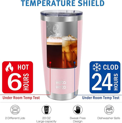 WETOWETO 20oz Tumbler with 2 lids and 2 straws, Stainless Steel Vacuum Insulated Water Coffee Tumbler Cup, Double Wall Powder Coated Spill-Proof Travel Mug Thermal Cup (Ice Pink, 1 Pack)