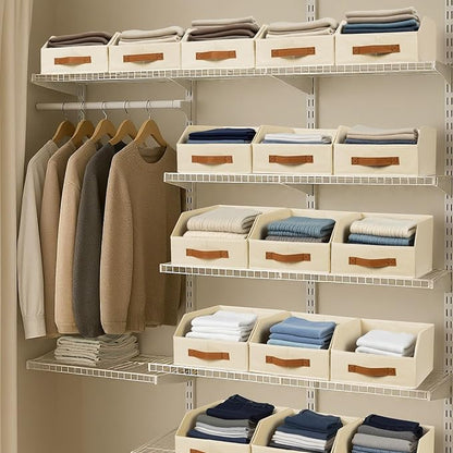 Homsorout Fabric Storage Bins for Organizing - 12 Pack Large Trapezoid Collapsible Storage Bins with Front Handle, Closet Organizers and Storage for Bedroom, Home Shelves, Small Spaces, Beige