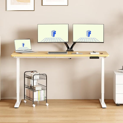 FLEXISPOT E3 Dual Motor 60 x 24 Electric Standing Desk Sit Stand Up Desk, Holds 220 lbs, Adjustable Height w/Memory Presets, One-Piece Maple Desktop & White Frame, Ships in 2 Boxes