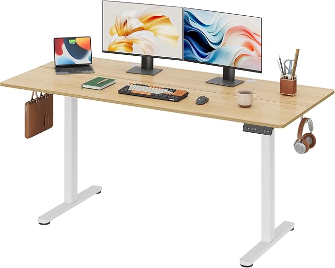 DEVAISE 63 x 28 Inches Electric Standing Desk, Adjustable Height Stand up Desk for Home Office, Ergonomic Sit to Stand Desk with LED Touchscreen, 3 Memory Preset Computer Desk (Maple)
