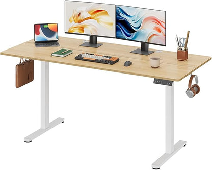 DEVAISE 63 x 28 Inches Electric Standing Desk, Adjustable Height Stand up Desk for Home Office, Ergonomic Sit to Stand Desk with LED Touchscreen, 3 Memory Preset Computer Desk (Maple)