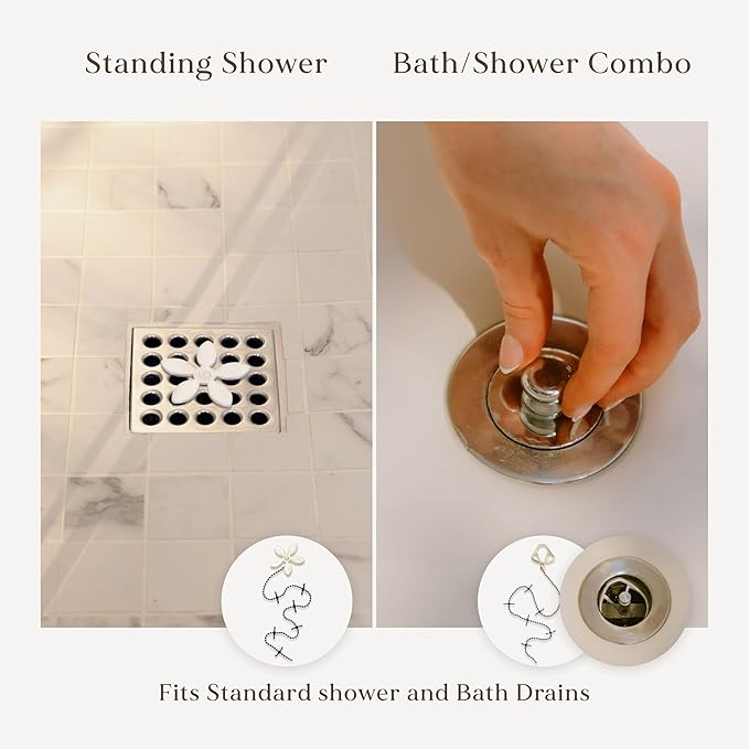 DrainWig Shower Drain Hair Catcher – Disposable White Ocean (4-Pack) – No-Touch Hair Removal for Flat Shower Drains – As Seen on Shark Tank