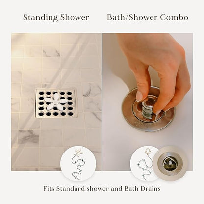 DrainWig Shower Drain Hair Catcher – Disposable White Ocean (4-Pack) – No-Touch Hair Removal for Flat Shower Drains – As Seen on Shark Tank