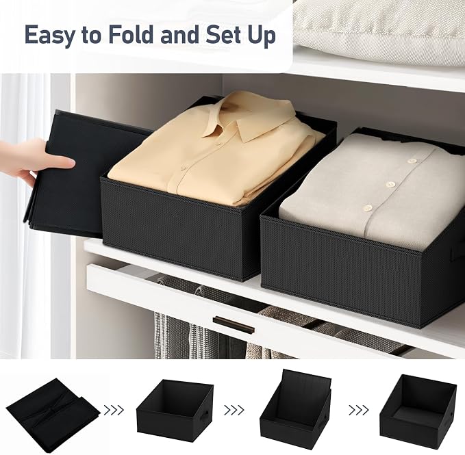 DIMJ Closet Storage Bins 10 Pack - Fabric Storage Baskets for Shelves, Collapsible Clothes Organizer with Handles, Trapezoid Shelf Organization Storage Cubes for Purse, Toys, Books, Towel, Clothes