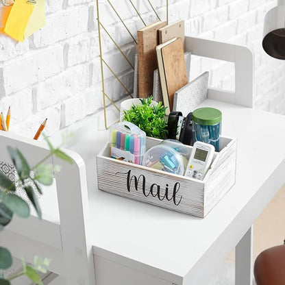 DRASTAR Mail Organizer Countertop, Mail Holder with 4 Slots, Mail Sorter Organizer for Desk, Envelope Holder for Home Office, Retro White