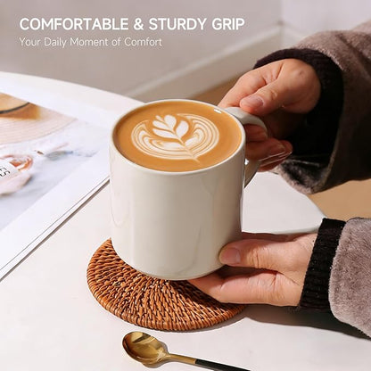 Coffee Mugs Set of 4, Stoneware Coffee Cups with Comfortable Handle, 16oz Ceramic Mugs for Kitchen & Office, Dishwasher & Microwave Safe - Creamy White