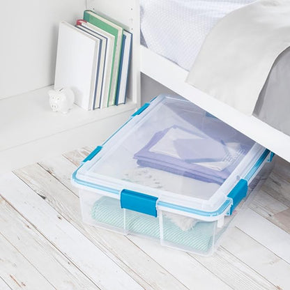 Sterilite 4-Pack Gasket Box, Home Storage Organizer Bins with Lids, 37 Quart – Stackable Clear Plastic Containers for Bedroom, Bathroom, Garage, Basement, or Attic