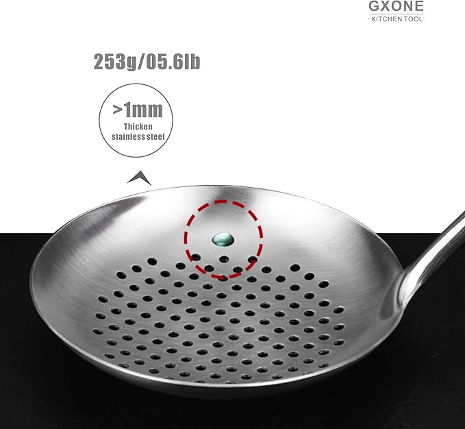 GXONE Slotted Spoon,304 Stainless Steel Skimmer Spoon with Heat Resistant Wooden Handle,Silver/15.8Inch