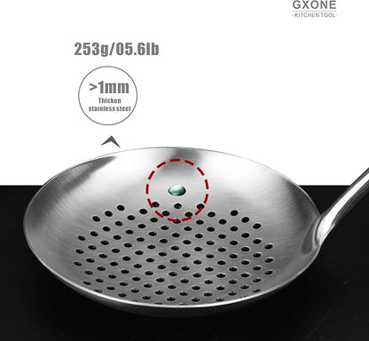 GXONE Slotted Spoon,304 Stainless Steel Skimmer Spoon with Heat Resistant Wooden Handle,Silver/15.8Inch