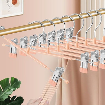 20PACK 14Inch Pants Hangers with Clips Adjustable Skirt Hangers for Women Metal Non-Slip Trousers Hanger Heavy Duty Space Saving Clothes Hanger for Shorts,Jeans,Coral Pink
