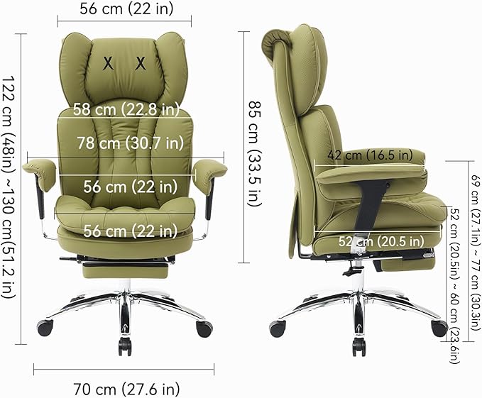 Efomao Big & Tall Executive Office Chair with Footrest - 400lbs Heavy Duty High Back PU Leather Desk Chair, Modern Ergonomic Reclining Computer Chair, Green