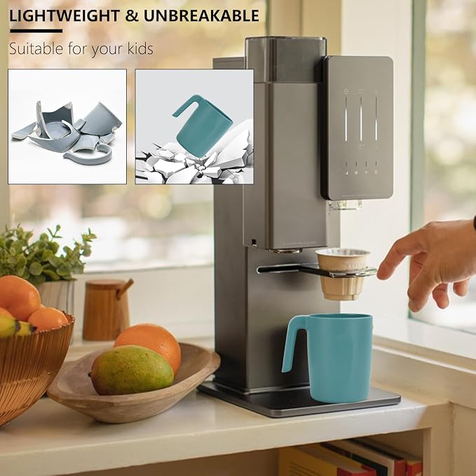 PYRMONT Wheat Straw Cups 16 Oz Alternative Plastic Cups With Handle Dishwasher & Microwave Safe Mug Set of 6 Unbreakable Cups Set for Iced Tea,Milk,Coffee-Green