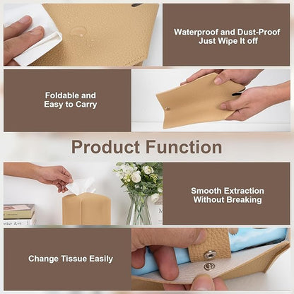Aisoso 2 Pcs Square Cream Tissue Box Cover PU Leather Decorative Tissue Organizer Dispenser Holder for Bathroom, Desk, Home, Car, Office, 5.12" X 5.12" X 5.12"