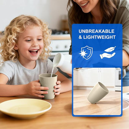 Unbreakable Wheat Straw Cups Set of 6, 12 OZ Reusable Plastic Cup Alternative, Dishwasher Safe Drinking Cups for Kitchen, Camping, Kids, Beige