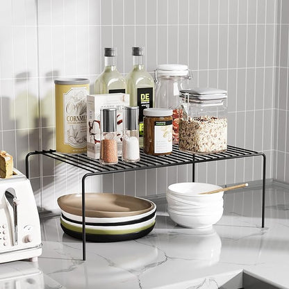 Medium(13 x 9.4 inch)Black Cabinet Storage Shelf Rack Set of 4, Rustproof Metal Wire Kitchen Counter Organizers and Storage, Spice Organization for Cabinet, Plate, Dish, Pantry, Bathroom, Fridge