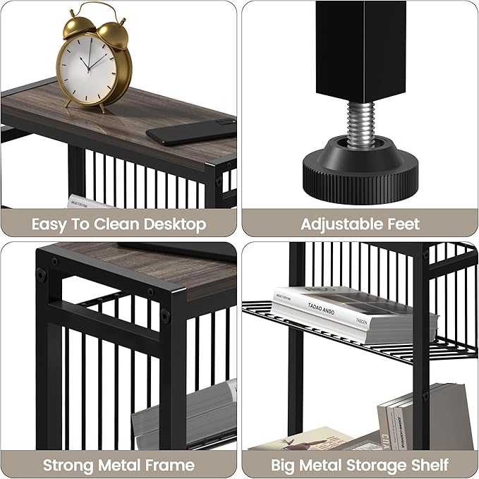 Small Side Table Set of 2 - 3-Tier Narrow End Table with Magazine Holder, Skinny Snack Couch Table for Living Room, Bedroom, Study and Balcony (Ash Brown)