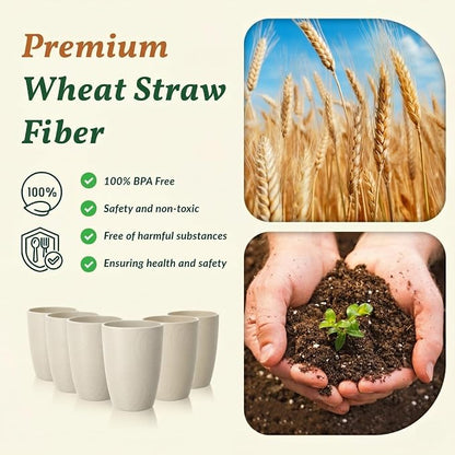 Homienly Unbreakable Drinking Glasses 16oz Wheat Straw Cups–6-Pack Reusable Stackable & Dishwasher Safe Cups for Kitchen-Beige