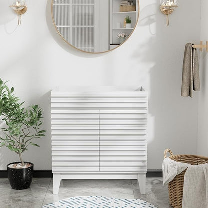 ROOMTEC 30" Bathroom Vanity, Mid-Century Freestanding Bathroom Cabinet Vanity with Storage, Particleboard Frame with Wood Grain Laminate, White(Sink Basin Not Included)