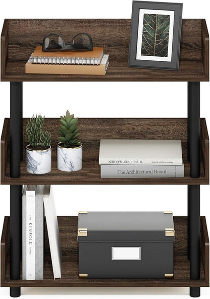 Furinno TURN-N-TUBE Display Shelf, 3-Tier Storage Shelves with Side Panels, Open Shelves Book Shelf with Rounded Corner Top Edges, for Organization and Storage, Living Room, Home Office, Walnut