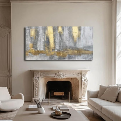 XIANSHOU Gold Wall Decor Hand Drawn Paintings Abstract Canvas Wall Art Large Pictures Grey Poster Arts 29"x58"