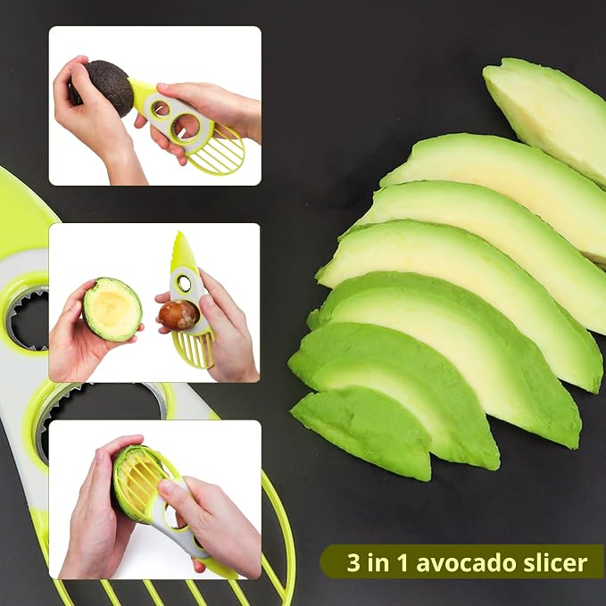 3-in-1 Avocado Tool-Cuts, Pits&Slices Fast, Non-Slip Grip, Dishwasher Safe | Stainless Steel Avocado Cutter and Pitter